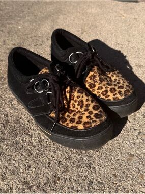 tuk Black Suede Sneakers with Leopard Print Panel
